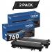 Brother Genuine TN760 2-Pack High Yield Black Toner Cartridge with approximately 3,000 page yield/ Each Cartridge